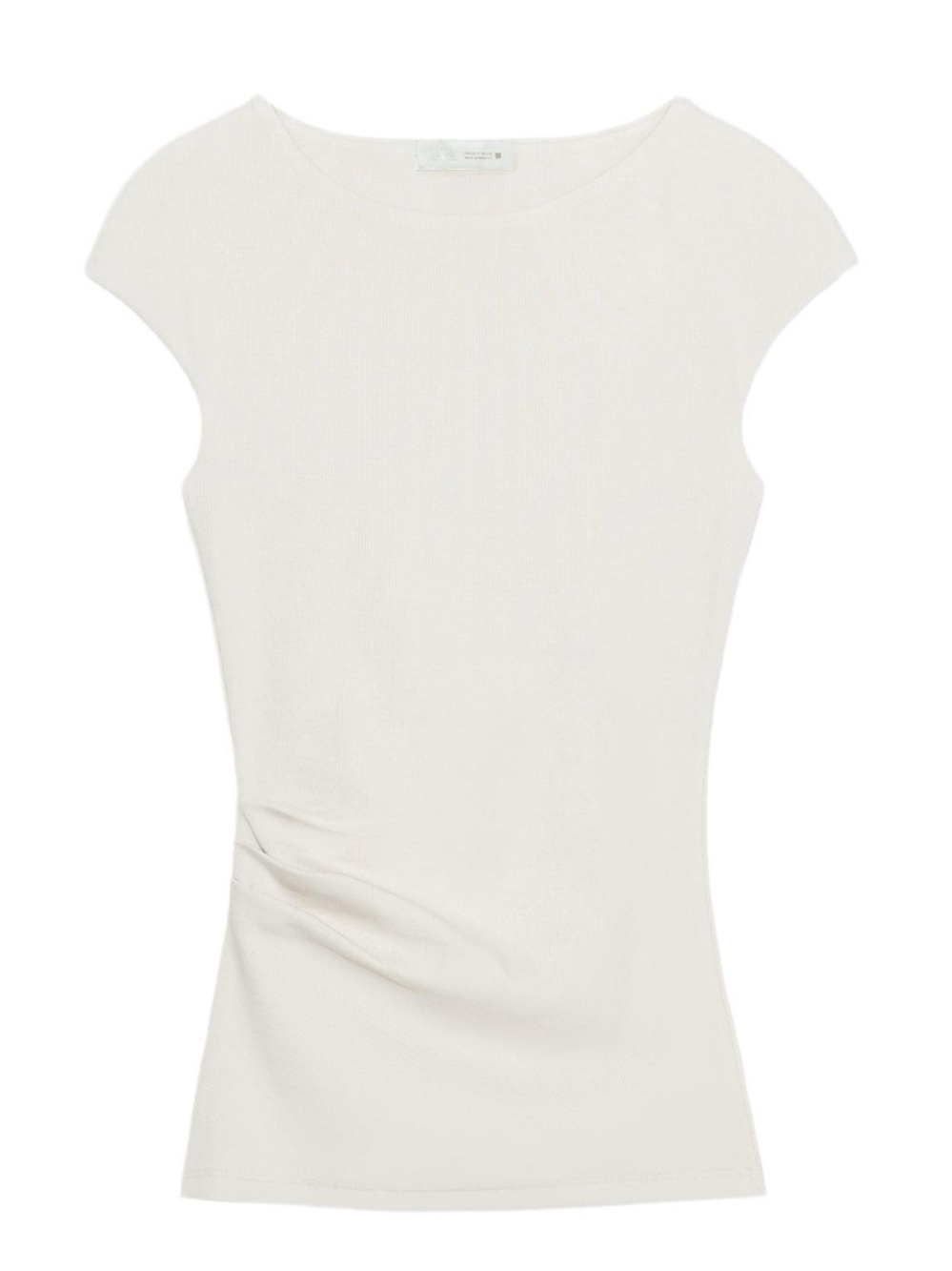 Zara Ivory Ribbed Draped Side Ruched Top Size M Fits a size Small - Picture 3 of 7